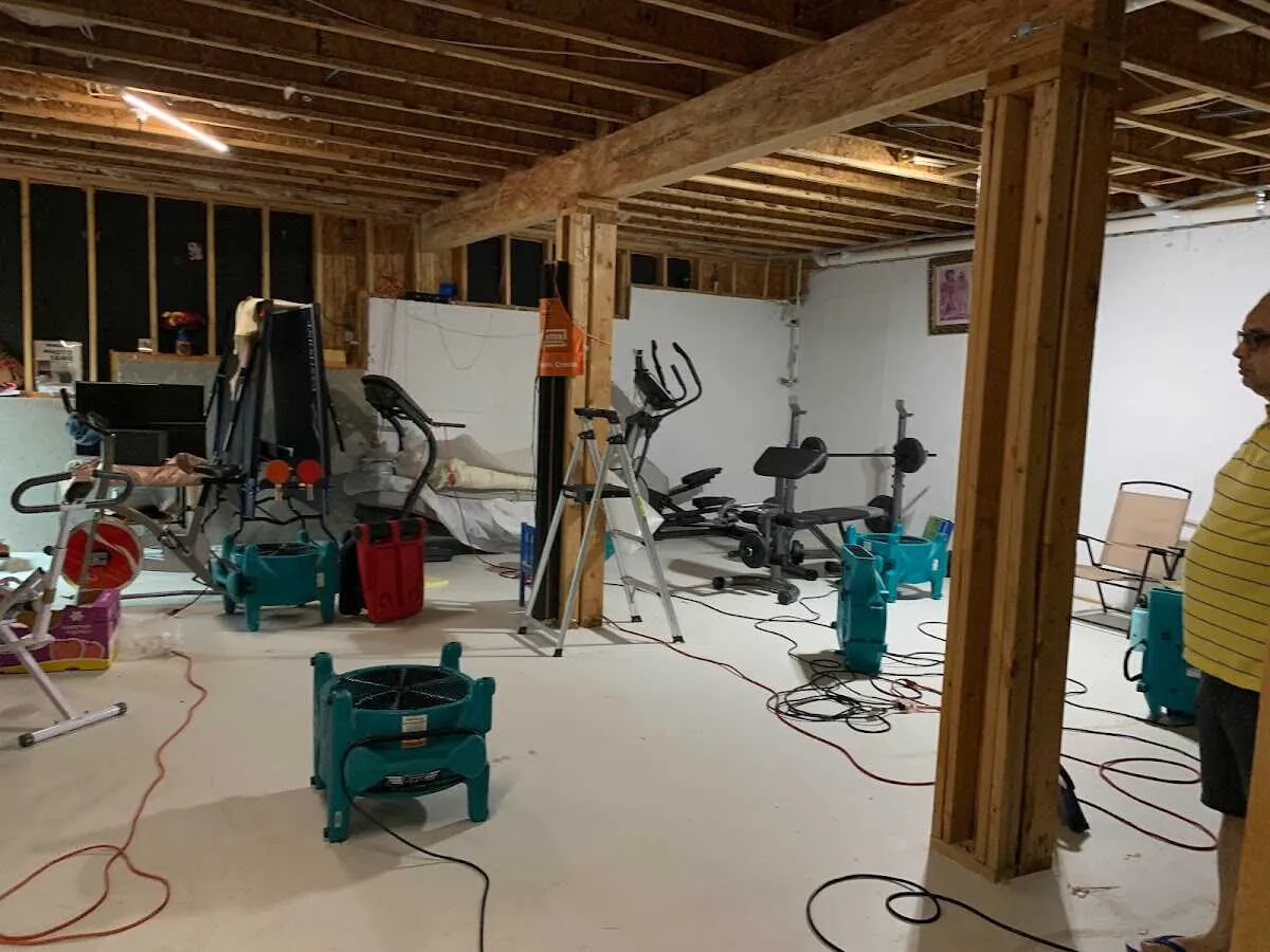 Basement drying equipment setup for Contents Cleaning & Restoration in Farmington